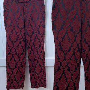 Vintage Red Damask Brocade Velvet Chino Pants Dark Academia Trousers Women S